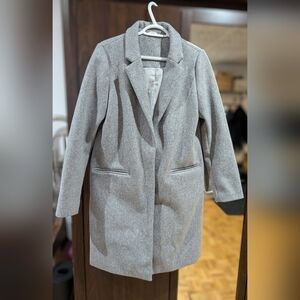 Long grey synthetic wool blend coat